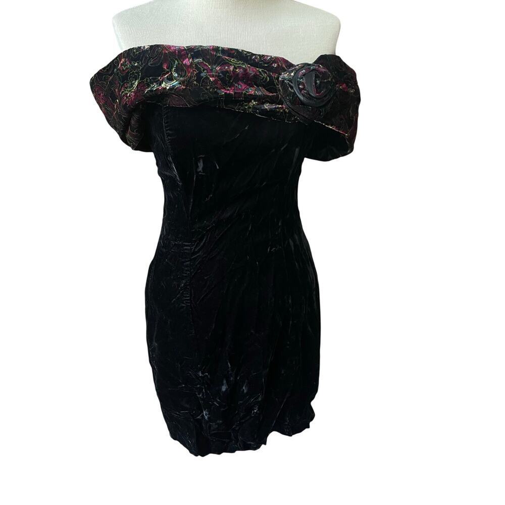 VTG Jessica Mcclintock Gunne Sax Velvet Off Shoulder Dress Rose Whimsigoth 9/10